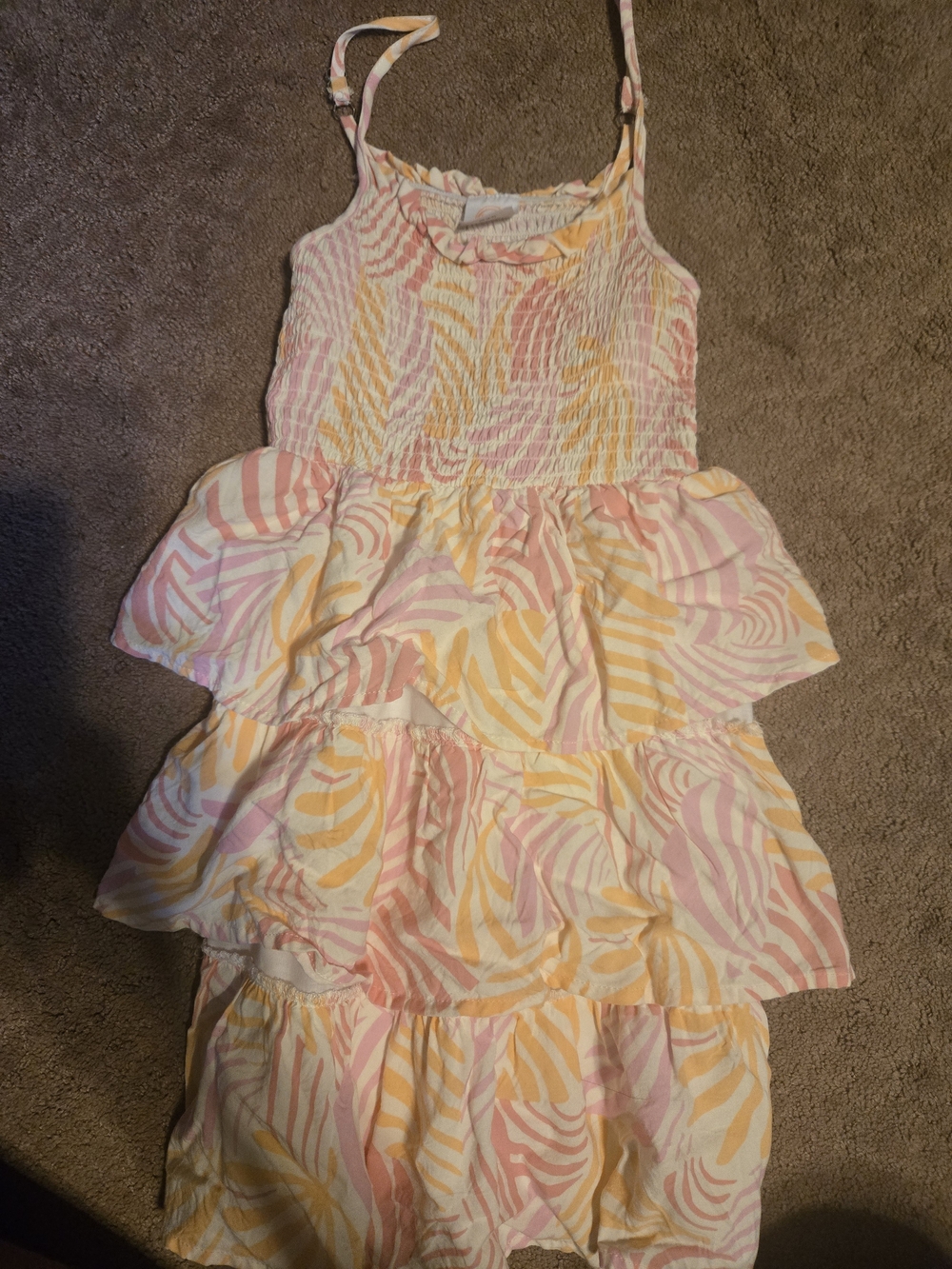 Girls' Tiered Pink & Yellow Sleeveless Summer Dress